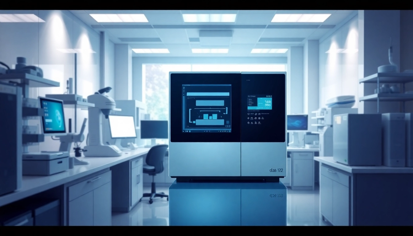 Showcase the das 142 model in a high-tech laboratory setting with advanced features.