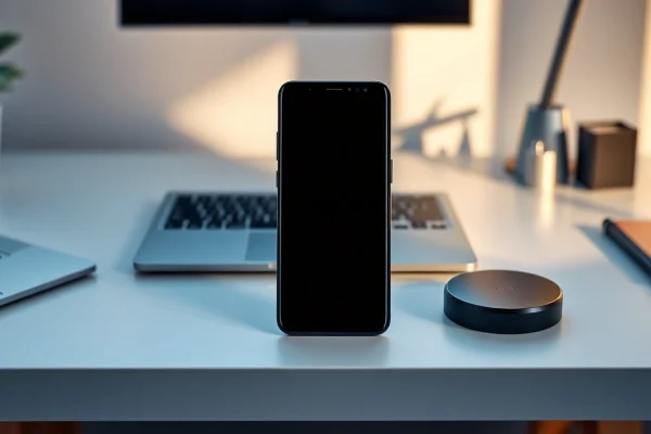 The Samsung Galaxy S8 smartphone showcased on a modern desk, emphasizing its sleek design and innovative features.