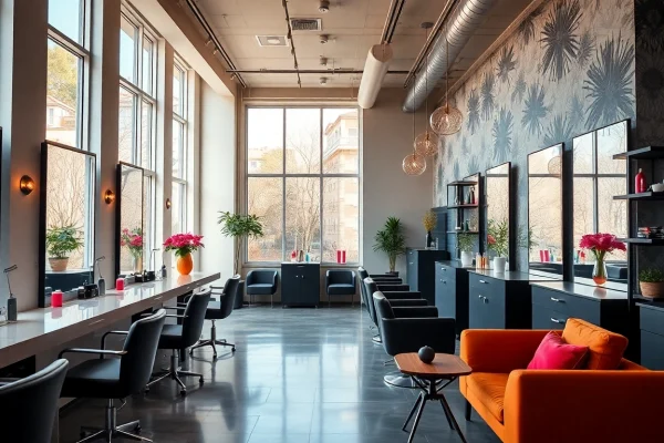 Stylish salon craiova with modern hair styling stations and natural light.