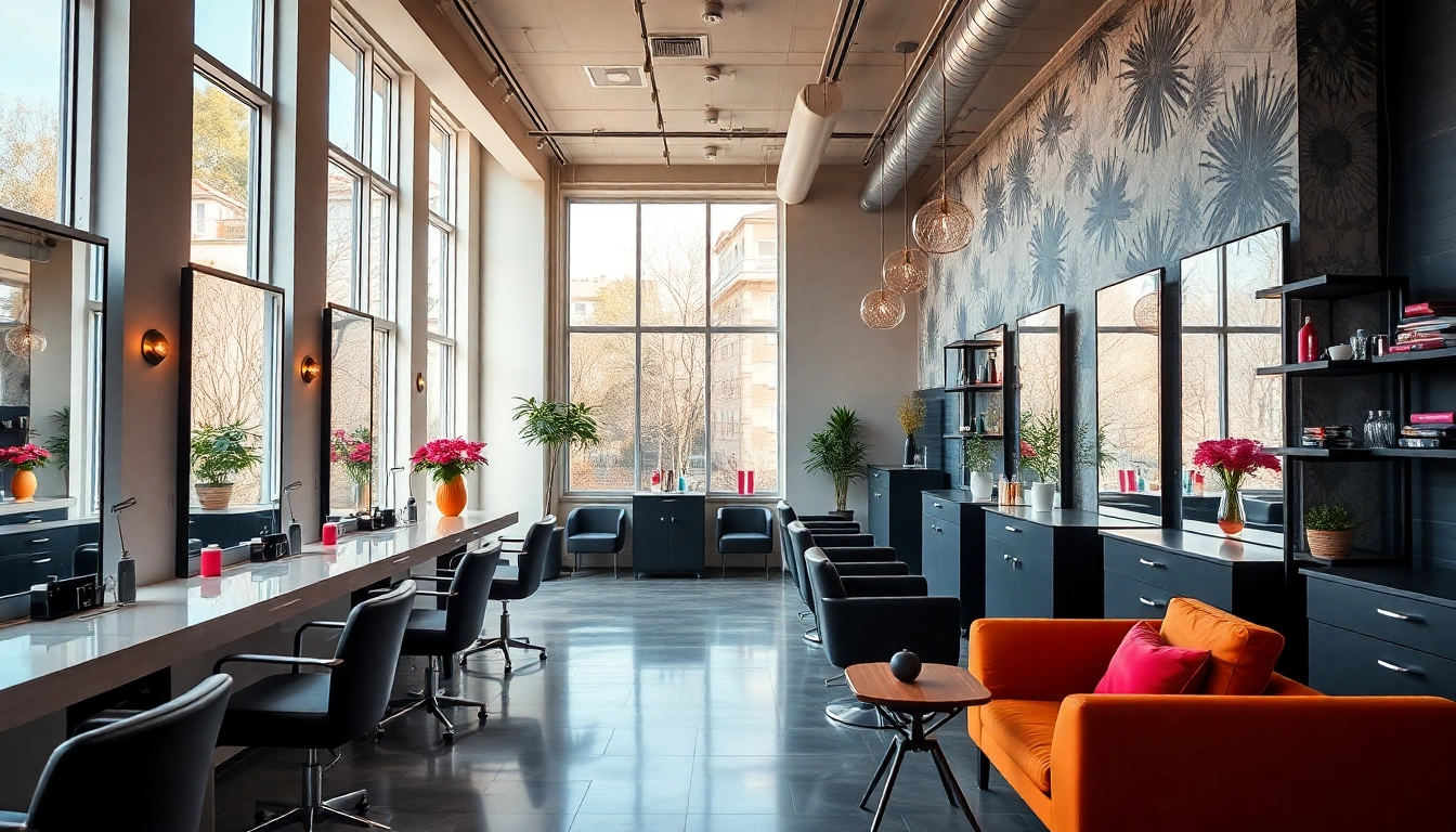 Stylish salon craiova with modern hair styling stations and natural light.