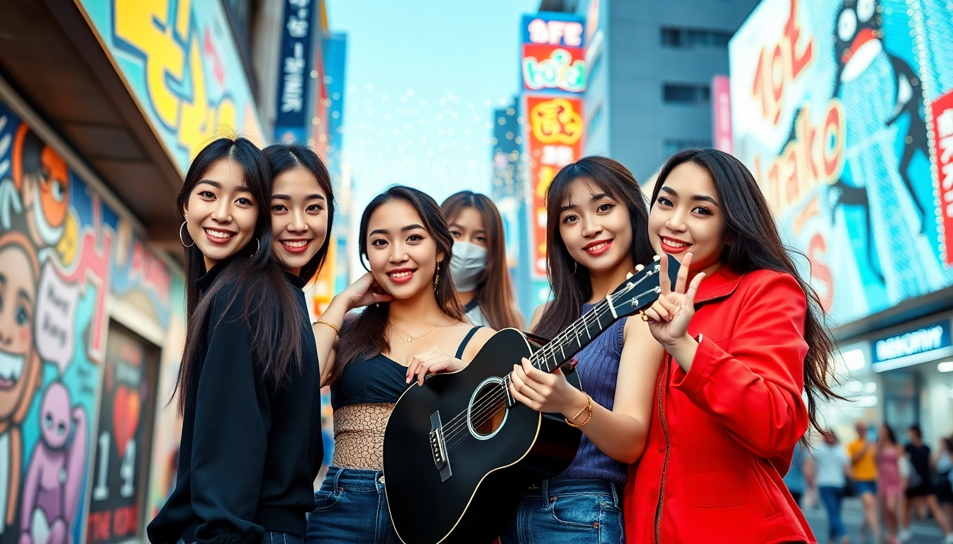 Portrait of blackpink members Jisoo, Jennie, Rosé, and Lisa in a vibrant urban setting.