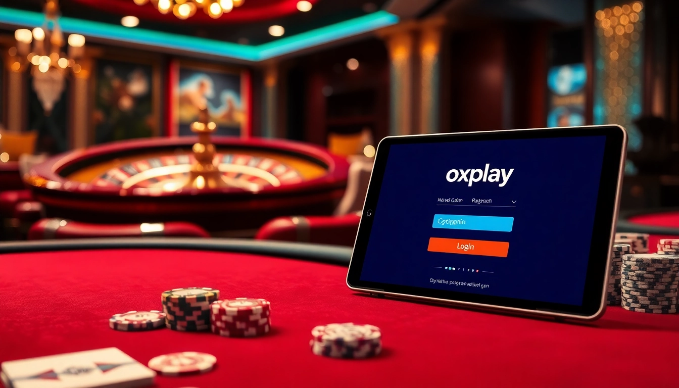 Engaging online gaming scene showcasing the oxplay login interface with luxurious casino elements.