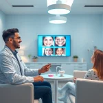 キレイライン矯正 口コミ - Modern orthodontic clinic showcasing patient consultation and smiling professional