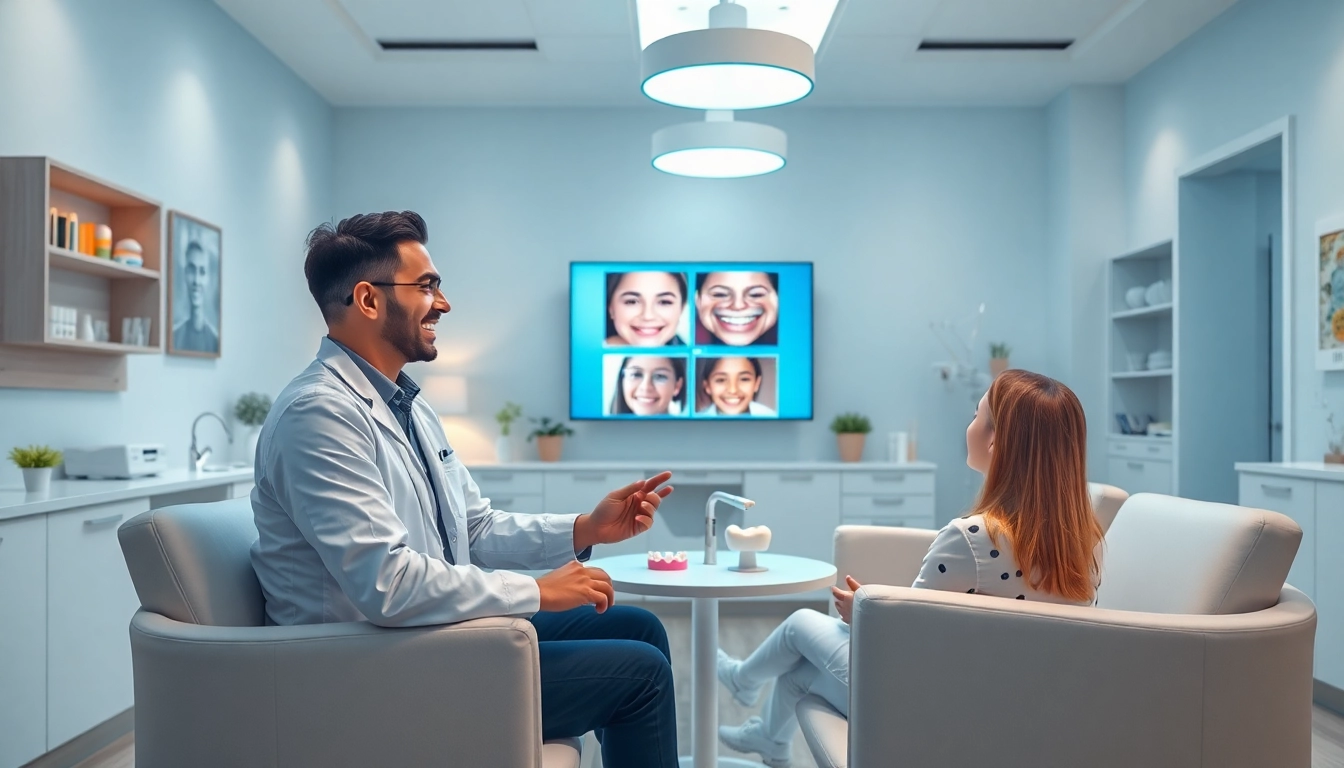 キレイライン矯正 口コミ - Modern orthodontic clinic showcasing patient consultation and smiling professional