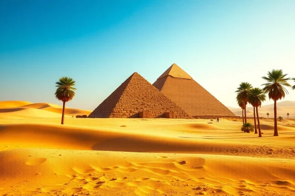 Piraminds showcased against a sunny backdrop highlighting their majestic architecture and historical significance.