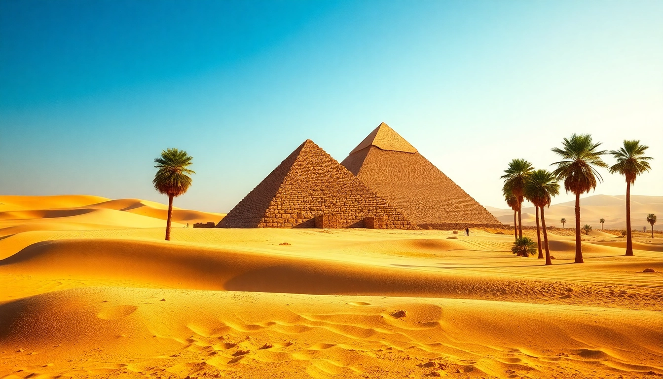 Piraminds showcased against a sunny backdrop highlighting their majestic architecture and historical significance.