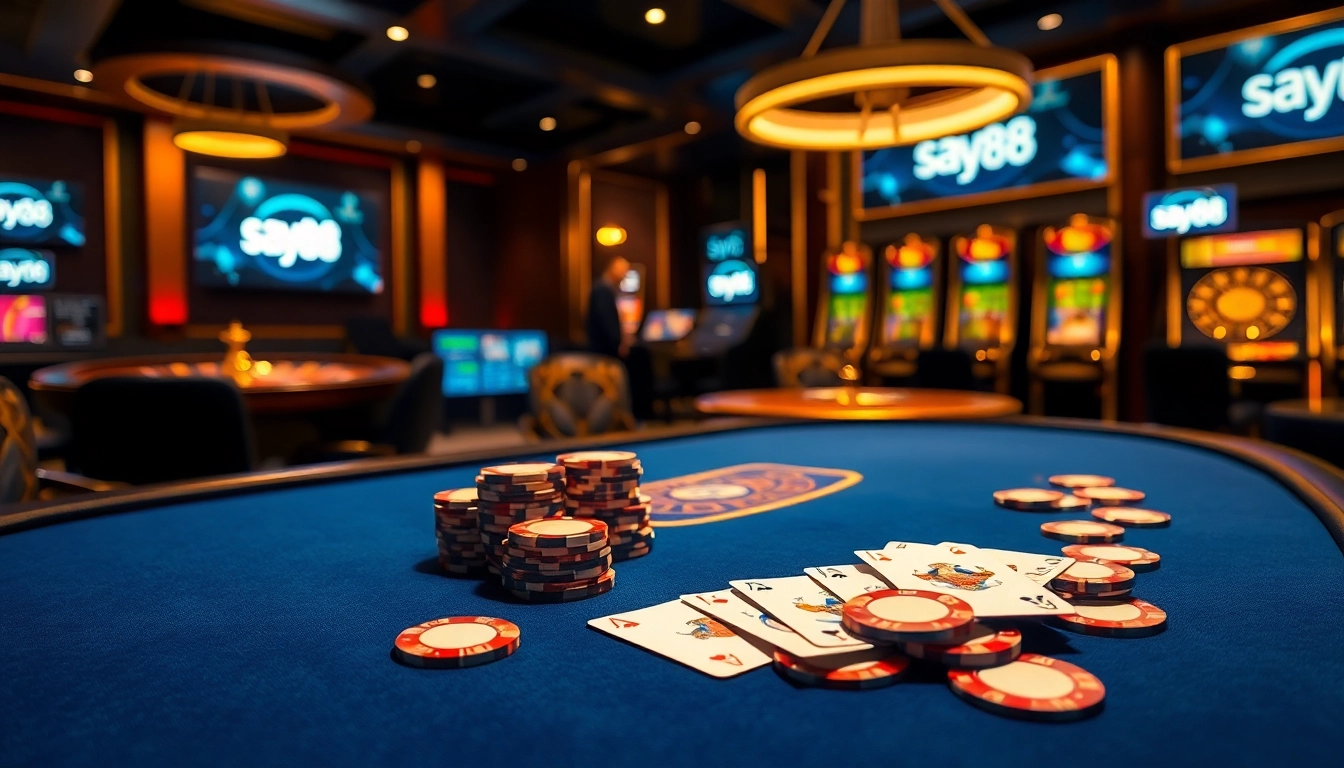 Experience high-stakes gaming at say88 with premium poker tables and captivating casino ambiance.