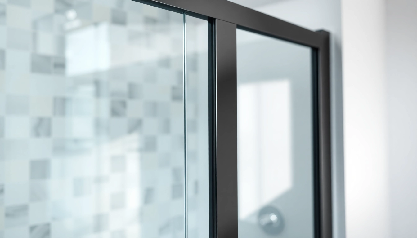 Showcase a luxurious black shower sliding door with frameless design in a modern bathroom.