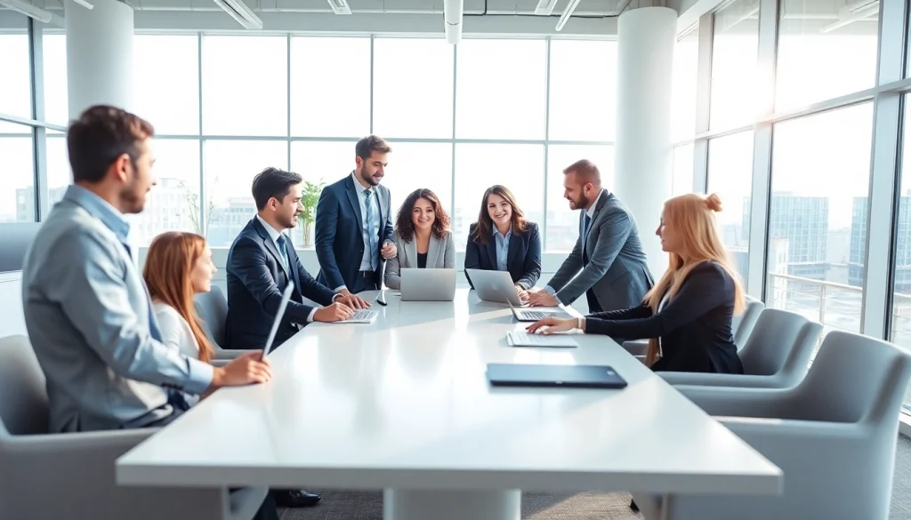 Legal Debt Recovery Platform team collaborating in a modern office environment, highlighting professionalism.