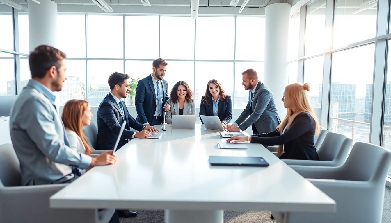 Legal Debt Recovery Platform team collaborating in a modern office environment, highlighting professionalism.