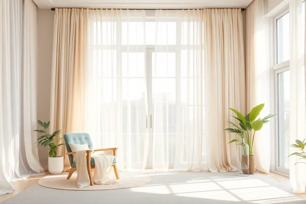 Verken de mogelijkheden van lichte en transparante stoffen in een stijlvolle interieur setting.