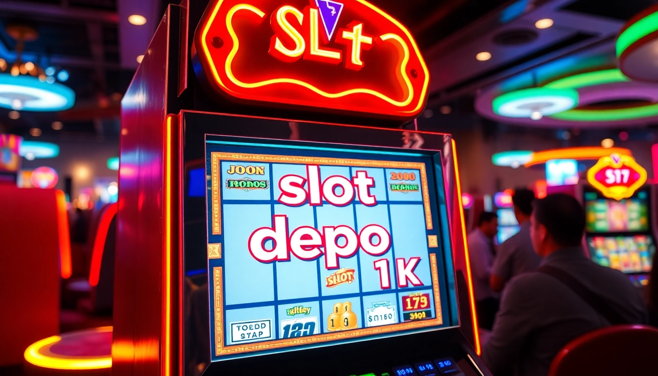 Menangkan slot depo 1k di mesin slot dengan lampu neon cerah dan suasana yang menggetarkan.