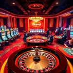 Haywin casino scene with roulette, poker tables, and vibrant slot machines showcasing excitement.