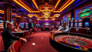 Exciting scene showcasing players at rik vip poker tables with vibrant casino games.