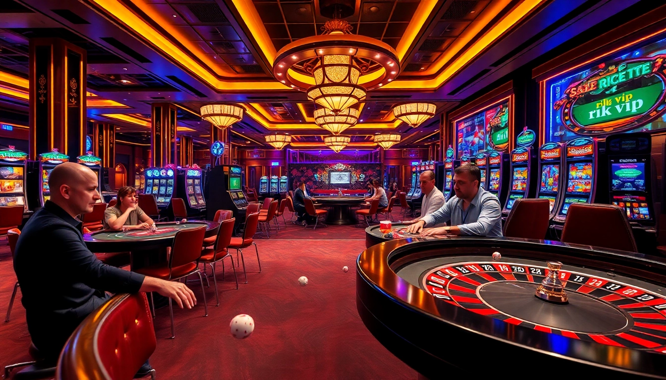Exciting scene showcasing players at rik vip poker tables with vibrant casino games.