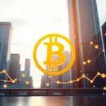Comprendre bitcoin à travers une représentation visuelle captivante du symbole Bitcoin et de l'environnement urbain moderne.