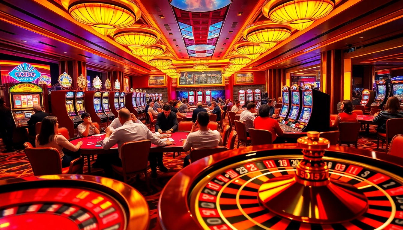 Exciting gameplay at SODO CASINO with vibrant poker tables and slot machines.