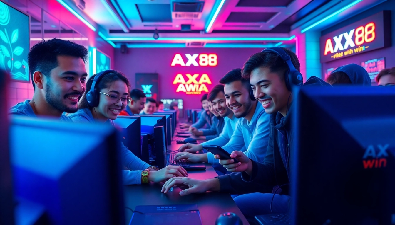 Hoạt động chơi game AX88 Win với nhiều người chơi trong một lounge sinh động