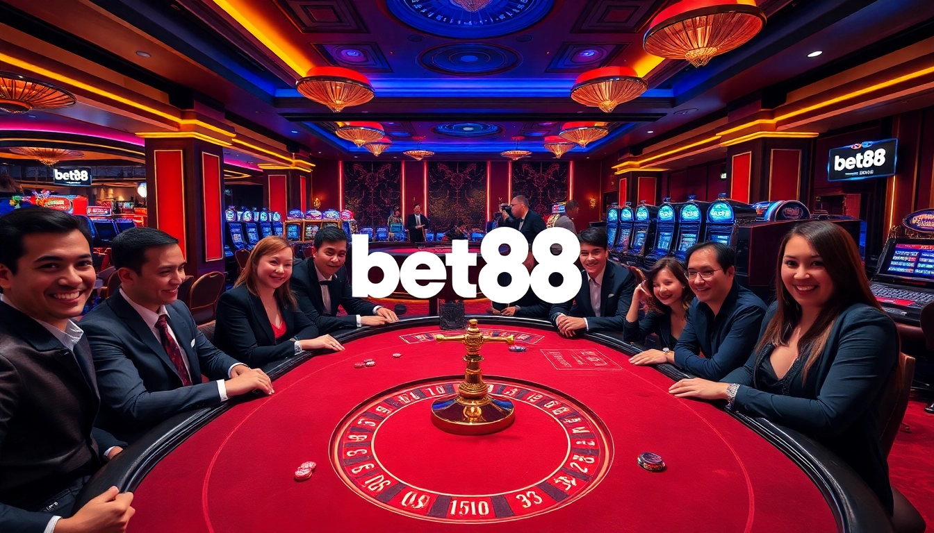 Exciting gaming action at Bet88 casino with players at a premium roulette table.