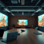 Innovative workspace showcasing nsfw ai technology with vibrant digital art displays.