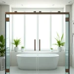Showcasing elegant shower doors in a modern bathroom with sleek design and natural light.