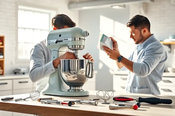 KitchenAid appliance repair Ottawa by a technician in a bright workshop setting.