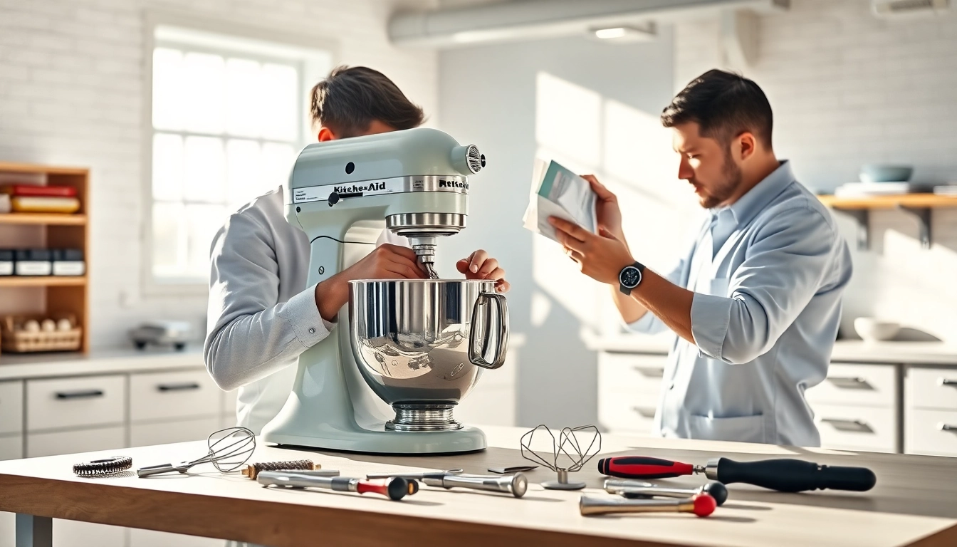 KitchenAid appliance repair Ottawa by a technician in a bright workshop setting.