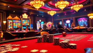 Man88 gaming excitement at a luxurious casino table, featuring poker chips and playing cards