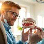 Examine das 142 tooth model in a vibrant dental office under natural light.