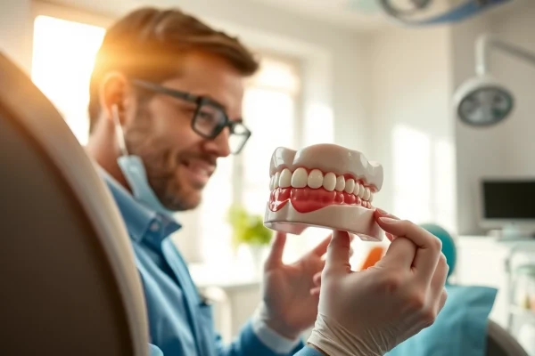 Examine das 142 tooth model in a vibrant dental office under natural light.