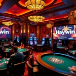 Players enjoying thrilling games at Haywin Casino, showcasing high-stakes poker and vibrant slots.
