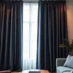 Verduisterende gordijnen in een stijlvolle woonkamer bieden optimale lichtblokkerende eigenschappen.