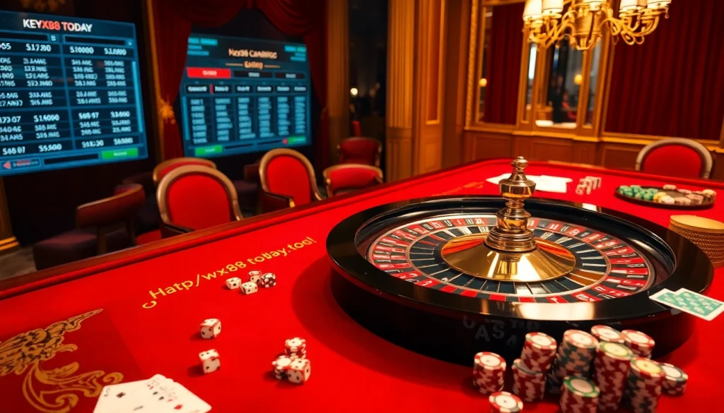 Experience thrilling gameplay at https://xx88.today/ with vibrant chips and a spinning roulette wheel.