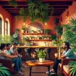 Engaging scene showcasing Cannabis Clubs Lloret De Mar with members enjoying a relaxed atmosphere.