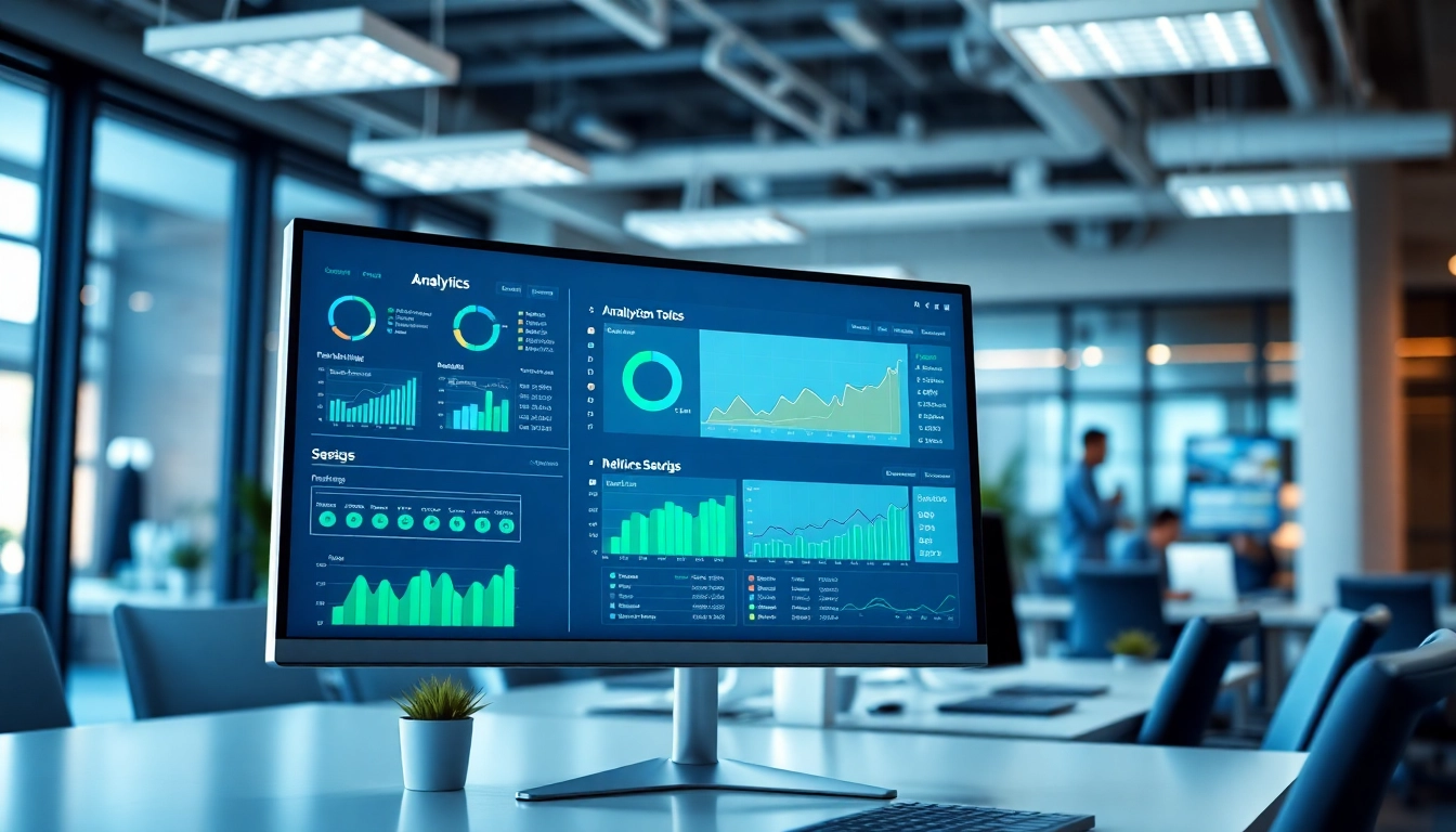 Saas dashboard displaying analytics and user inputs amid a professional office setting.