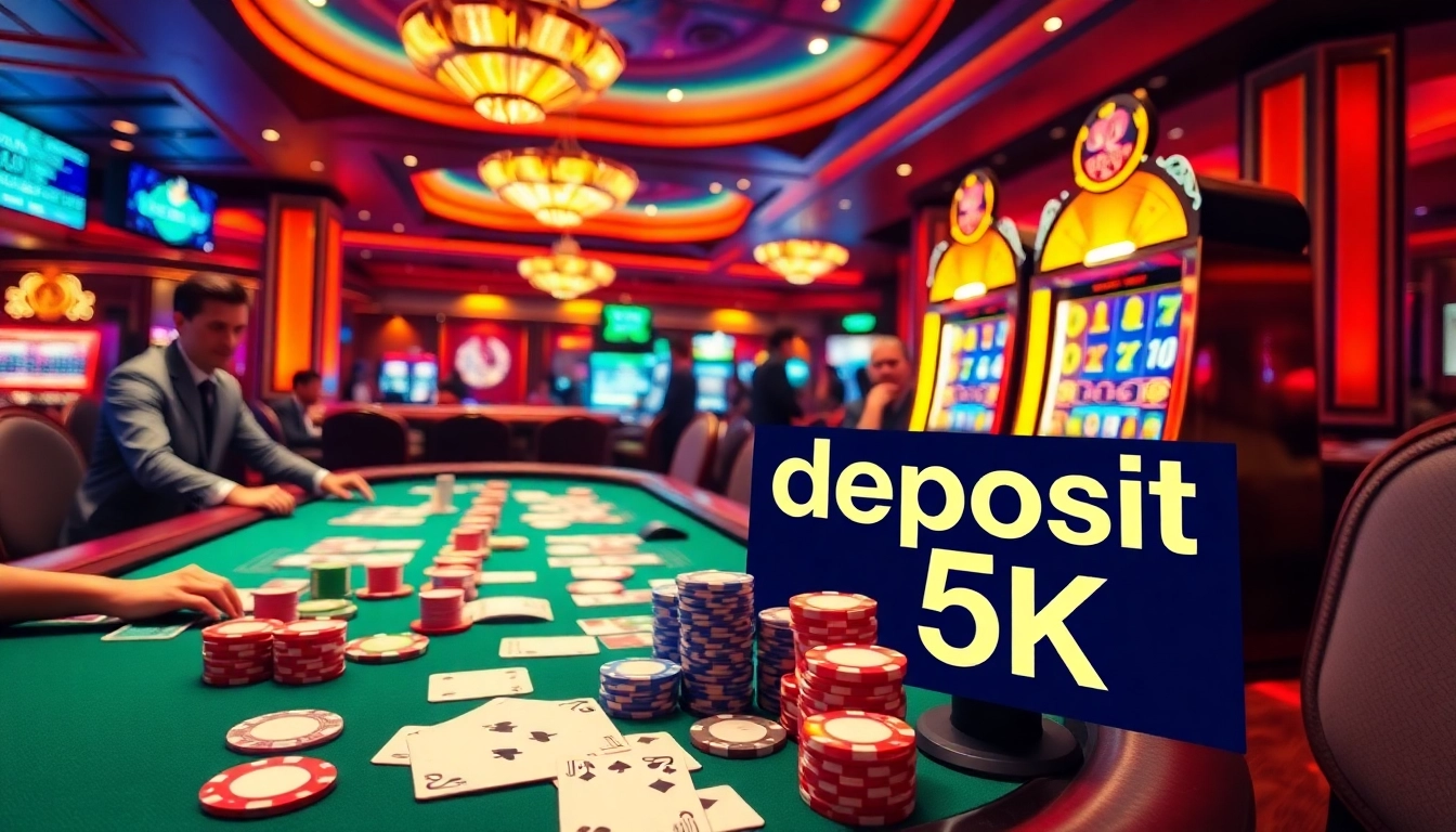 Rasakan sensasi situs deposit 5k dengan visual kasino yang memukau menampilkan poker dan slot.