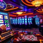 Exciting gambling scene with a player engaging with a slot deposit pulsa machine and casino elements.