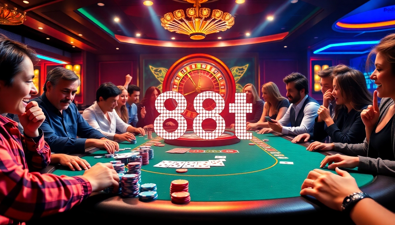 Experience high-stakes poker action at the casino featuring 88t gaming elements surrounded by vibrant chips and cards.