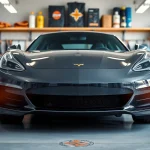 Ceramic coating Chattanooga enhances the shine of a detailed vehicle in a garage environment.