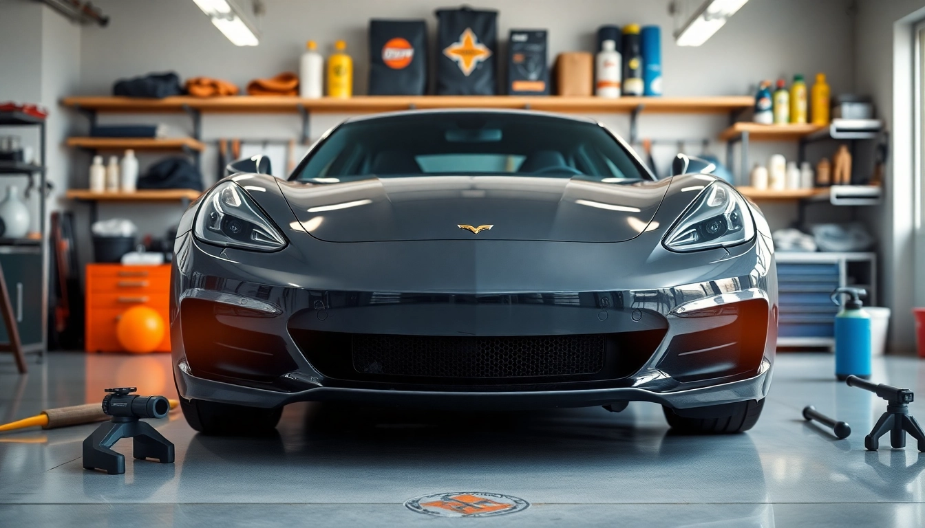 Ceramic coating Chattanooga enhances the shine of a detailed vehicle in a garage environment.