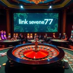 Experience thrilling gaming at link seven77, showcasing an exciting casino atmosphere with roulette and poker tables.