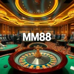 Players engaging at an MM88 casino table with vibrant games and winning excitement in the air.