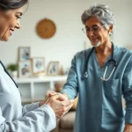 Senior care austin tx exemplified through a caregiver providing compassionate support in a warm living room.