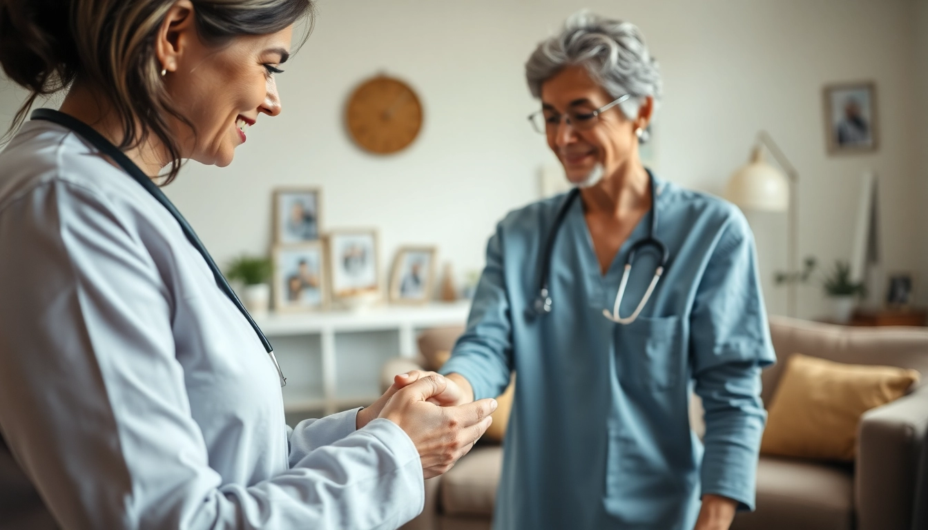 Senior care austin tx exemplified through a caregiver providing compassionate support in a warm living room.