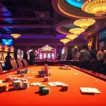 Poker players strategizing with hidden wiki link details in a vibrant casino setting.