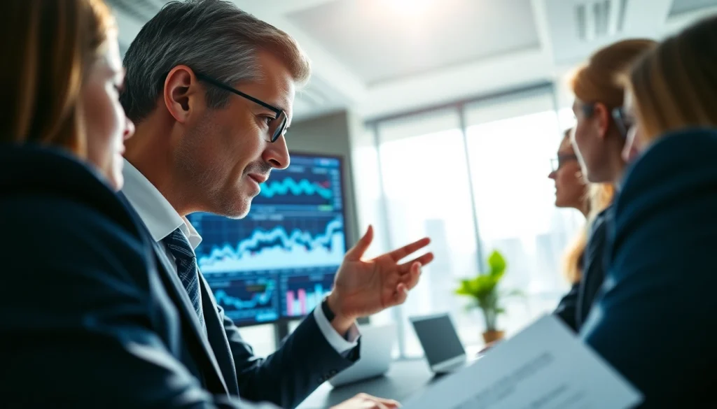 Analyze insights from globalwealthscope.com with a professional financial advisor in a modern office.