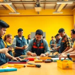 Students actively participating in a workshop at trade schools oahu, showcasing diverse skills.