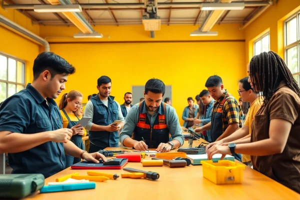 Students actively participating in a workshop at trade schools oahu, showcasing diverse skills.