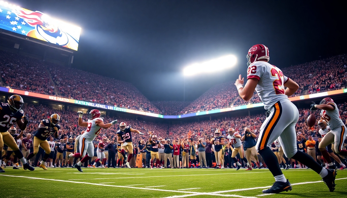 NFL schedule this weekend showcase with football players in action, vibrant stadium atmosphere.