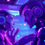 Engaging digital scene of NSFW character AI interactions with expressive avatars in a vibrant chat interface.